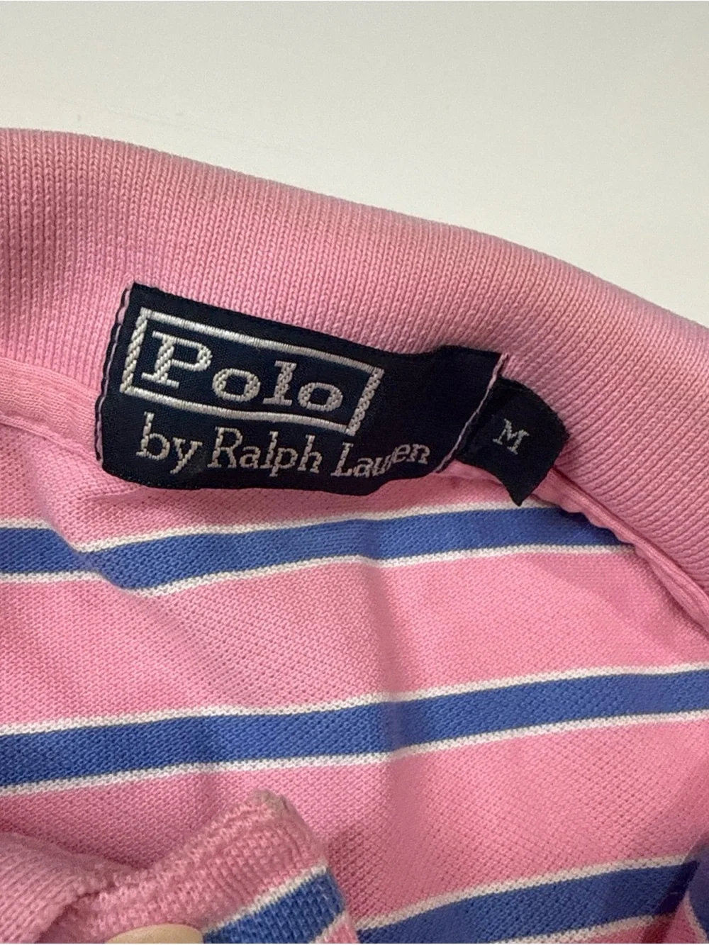 Polo Ralph Lauren Men's M Blue and Pink Striped Short Sleeve Polo Shirt A!0826